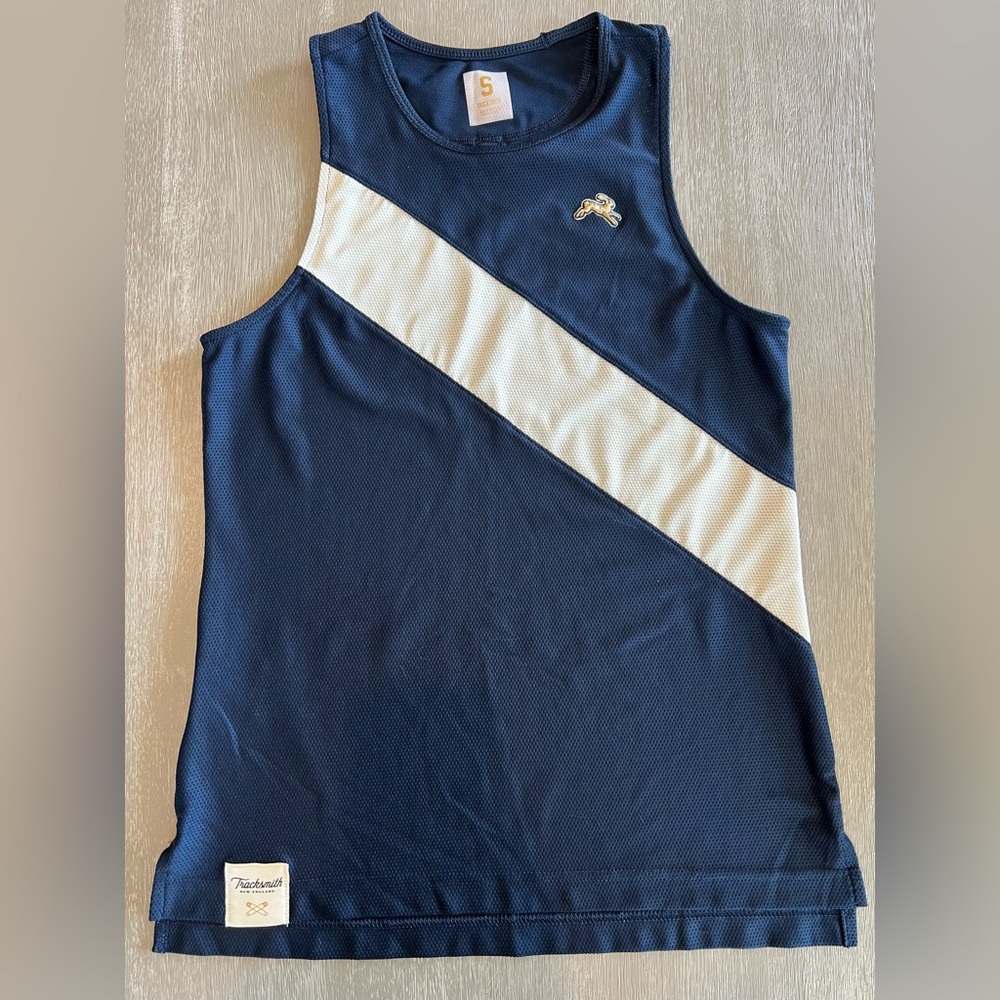 Tracksmith Van Cortlandt Singlet navy/ivory mesh racing top size Small - Picture 2 of 11